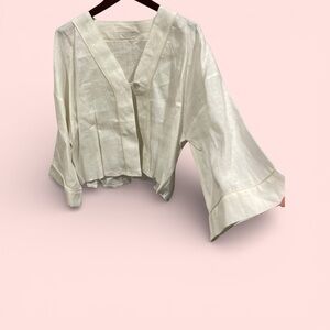 Lovely vintage creamy linen blouse single button shawl jacket boho Chambers S.F.